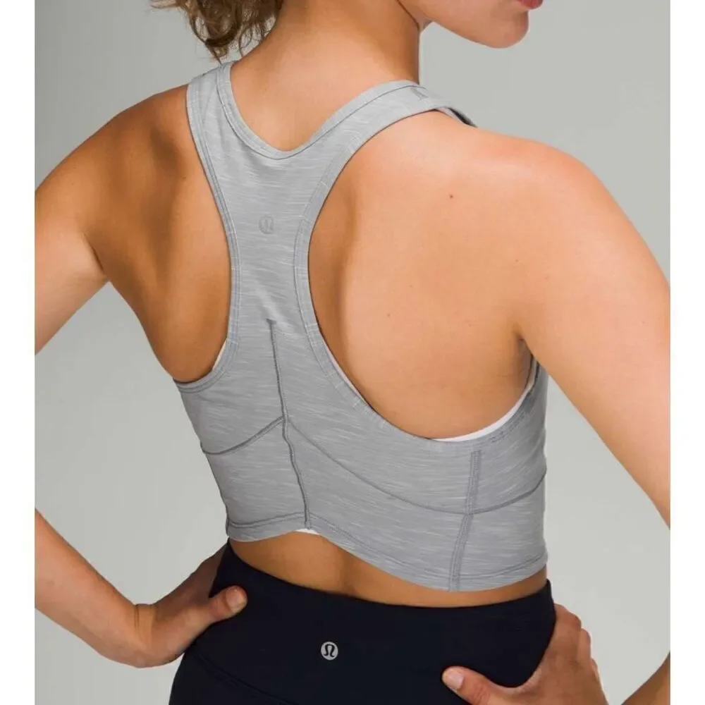Lululemon Power Thru Crop Tank Top Heathered Rhino Grey Racerback Women's Size 4